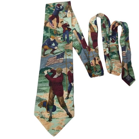 Tango By Max Raab Mens Americana Series Fore! 1908 Pointed Silk Neck Tie - Picture 2 of 4